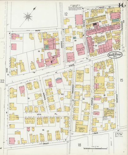Sanborn Fire Insurance Map from Newburyport, Essex County, Massachusetts (1900), Sheet #0014 - Historic Sanborn Fire Insurance Map Print, vintage old map wall art, antique decor, genealogy gift, Massachusetts Massachusetts map