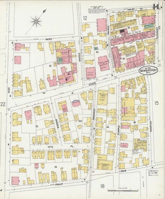 Sanborn Fire Insurance Map from Newburyport, Essex County, Massachusetts (1900), Sheet #0014 - Historic Sanborn Fire Insurance Map Print, vintage old map wall art, antique decor, genealogy gift, Massachusetts Massachusetts map