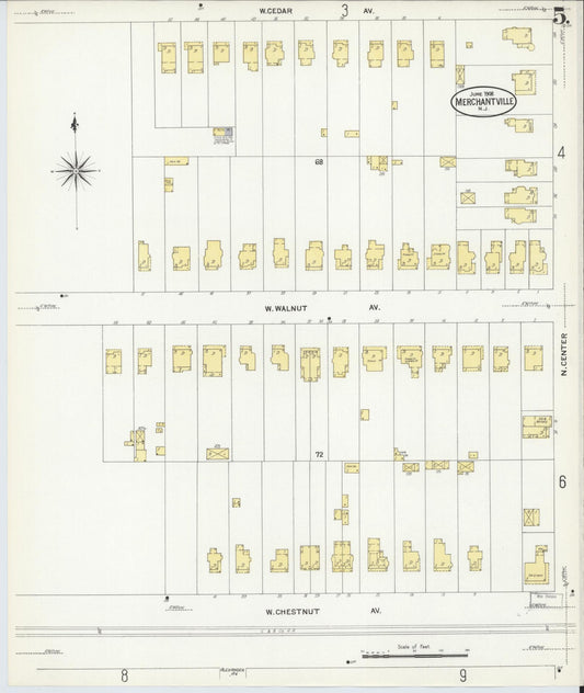 Sanborn Fire Insurance Map from Merchantville, Camden County, New Jersey (1908), Sheet #0005 - Historic Sanborn Fire Insurance Map Print, vintage old map wall art, antique decor, genealogy gift, New Jersey New Jersey map