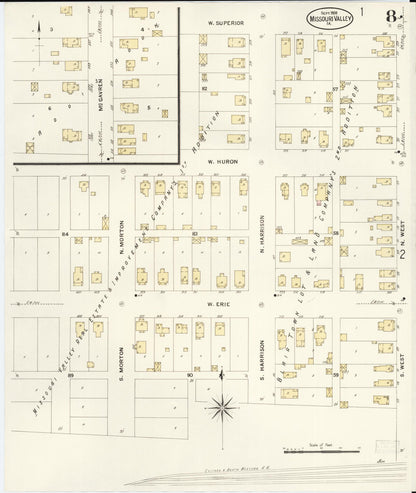 Sanborn Fire Insurance Map from Missouri Valley, Harrison County, Iowa (1908), Sheet #0008 - Historic Sanborn Fire Insurance Map Print, vintage old map wall art, antique decor, genealogy gift, Missouri Missouri map