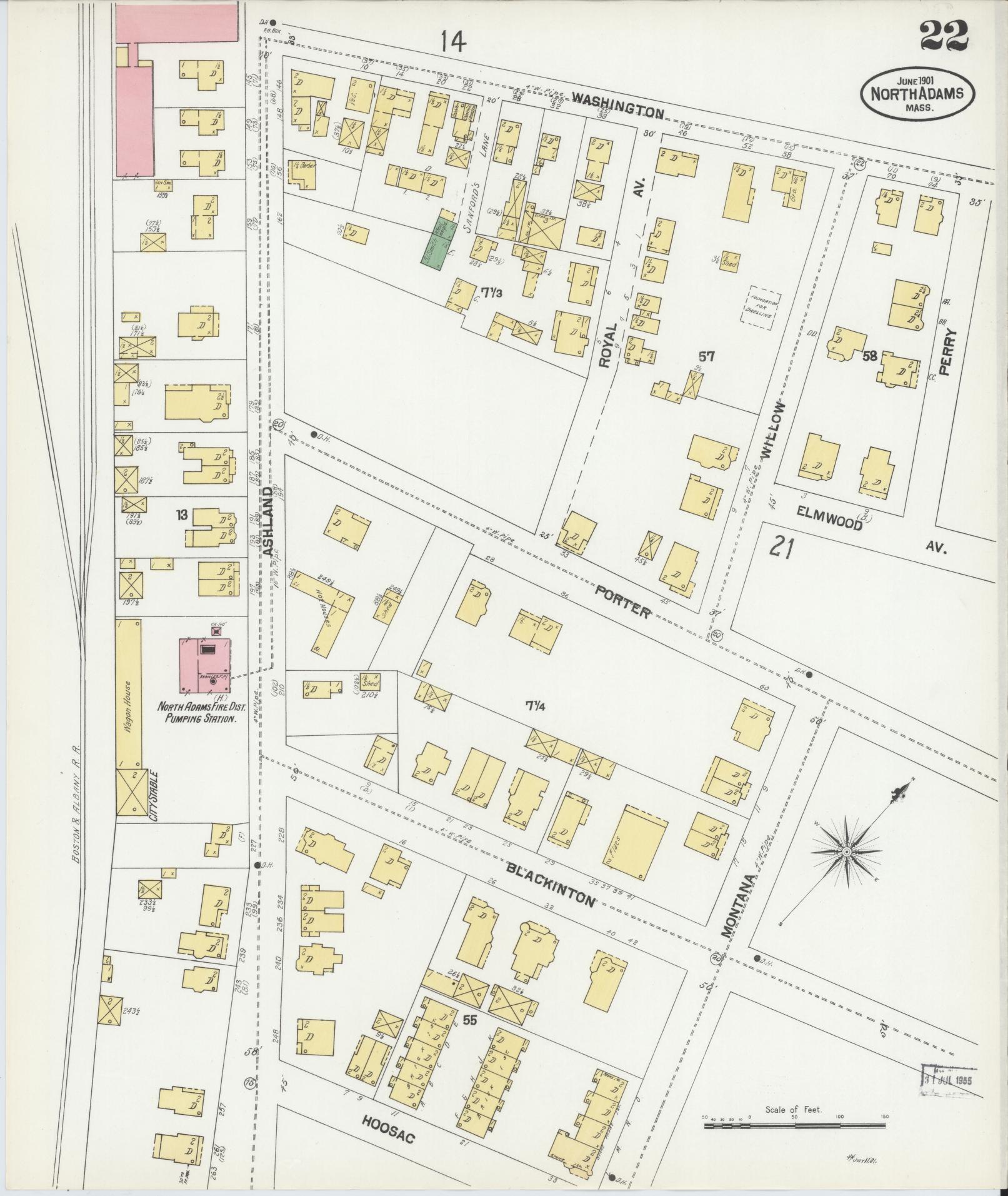 Sanborn Fire Insurance Map from North Adams, Berkshire County, Massachusetts (1901), Sheet #0022 - Historic Sanborn Fire Insurance Map Print, vintage old map wall art, antique decor, genealogy gift, Massachusetts Massachusetts map