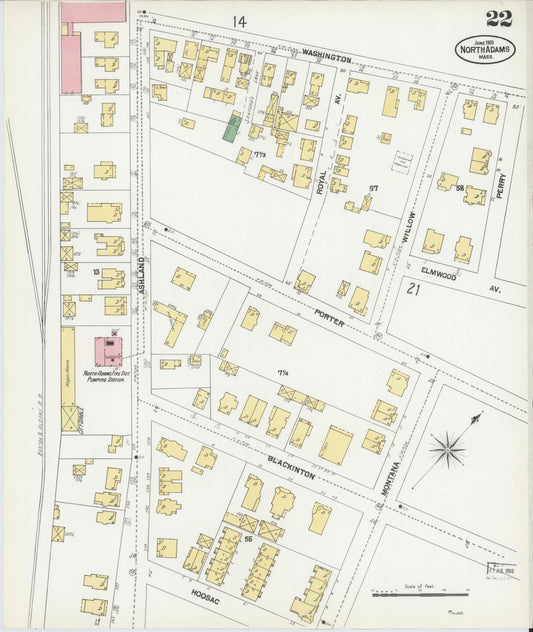Sanborn Fire Insurance Map from North Adams, Berkshire County, Massachusetts (1901), Sheet #0022 - Historic Sanborn Fire Insurance Map Print, vintage old map wall art, antique decor, genealogy gift, Massachusetts Massachusetts map