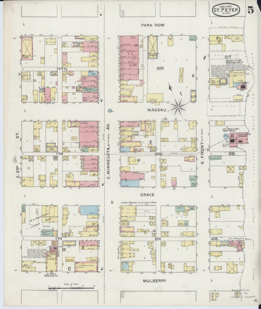 Sanborn Fire Insurance Map from Saint Peter, Nicollet County, Minnesota (1894), Sheet #0005 - Historic Sanborn Fire Insurance Map Print, vintage old map wall art, antique decor, genealogy gift, Minnesota Minnesota map