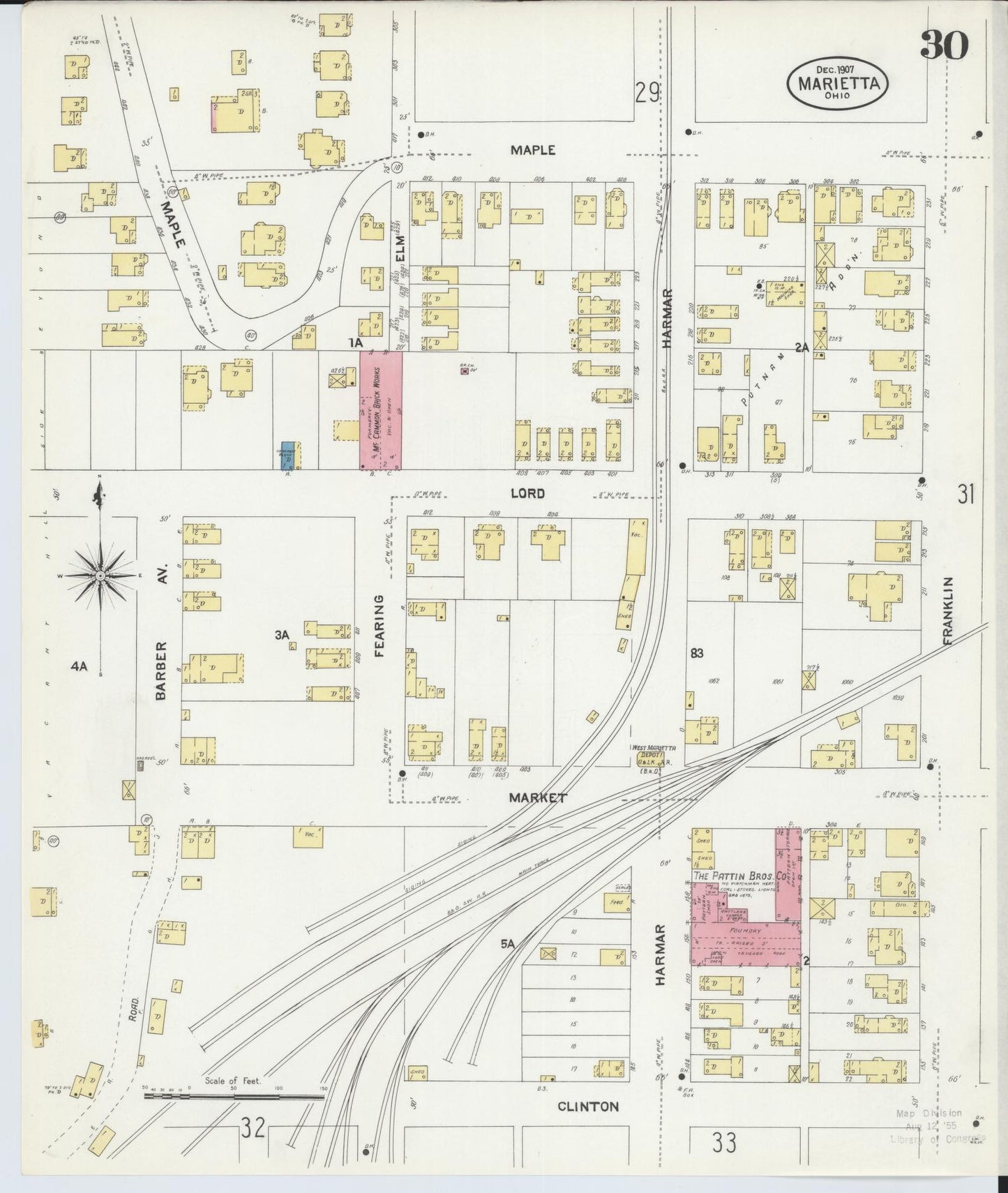 Sanborn Fire Insurance Map from Marietta, Washington County, Ohio (1907), Sheet #0030 - Historic Sanborn Fire Insurance Map Print, vintage old map wall art, antique decor, genealogy gift, Ohio Ohio map