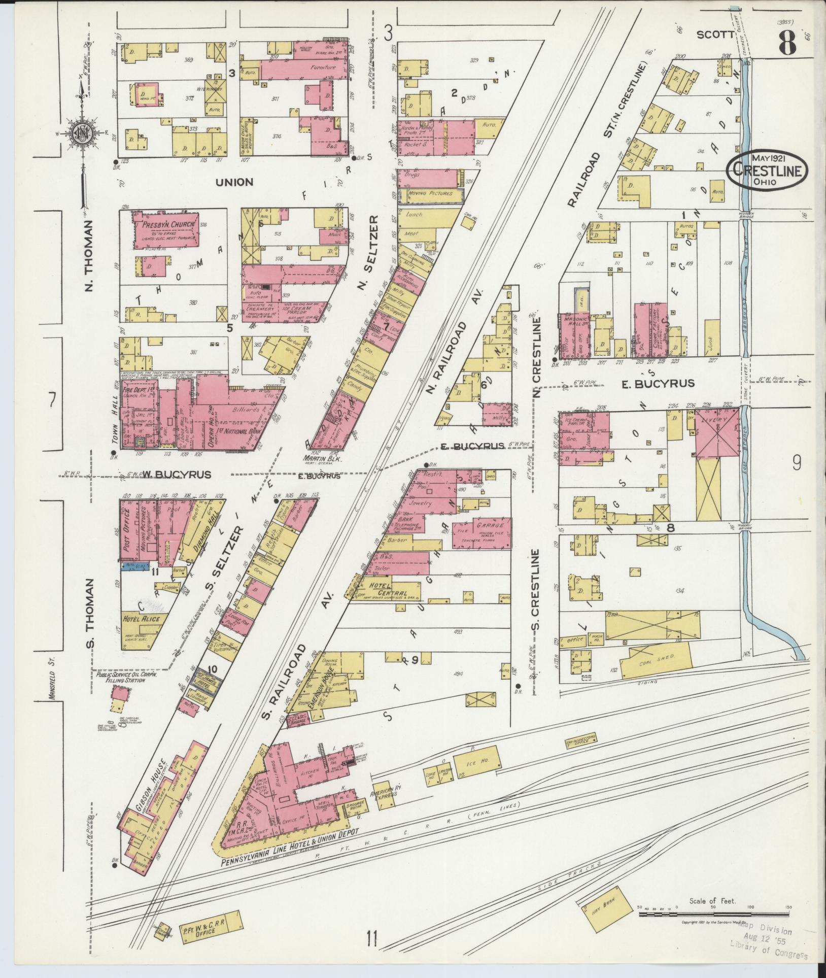Sanborn Fire Insurance Map from Crestline, Crawford County, Ohio (1921), Sheet #0008 - Historic Sanborn Fire Insurance Map Print, vintage old map wall art, antique decor, genealogy gift, Ohio Ohio map