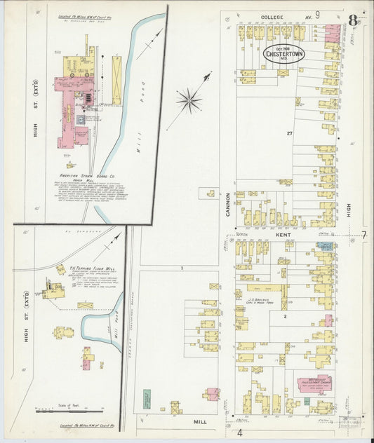 Sanborn Fire Insurance Map from Chestertown, Kent County, Maryland (1908), Sheet #0008 - Historic Sanborn Fire Insurance Map Print, vintage old map wall art, antique decor, genealogy gift, Maryland Maryland map
