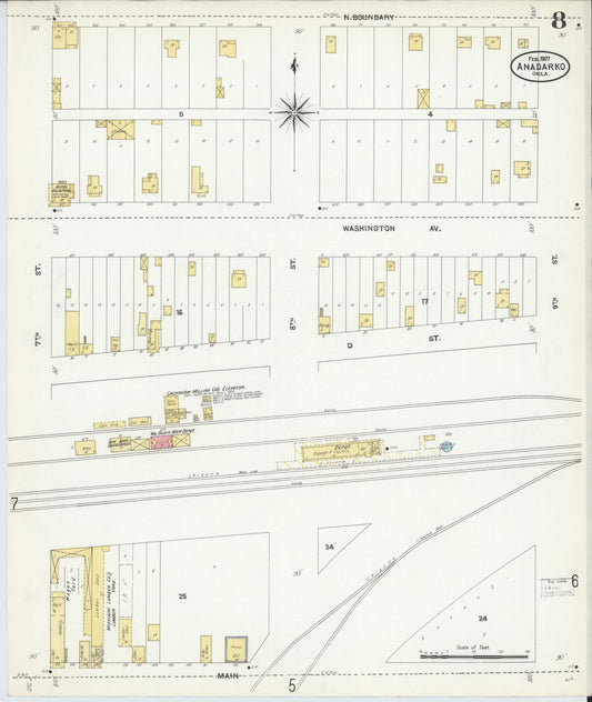 Sanborn Fire Insurance Map from Anadarko, Caddo County, Oklahoma (1907), Sheet #0008 - Historic Sanborn Fire Insurance Map Print, vintage old map wall art, antique decor, genealogy gift, Oklahoma Oklahoma map