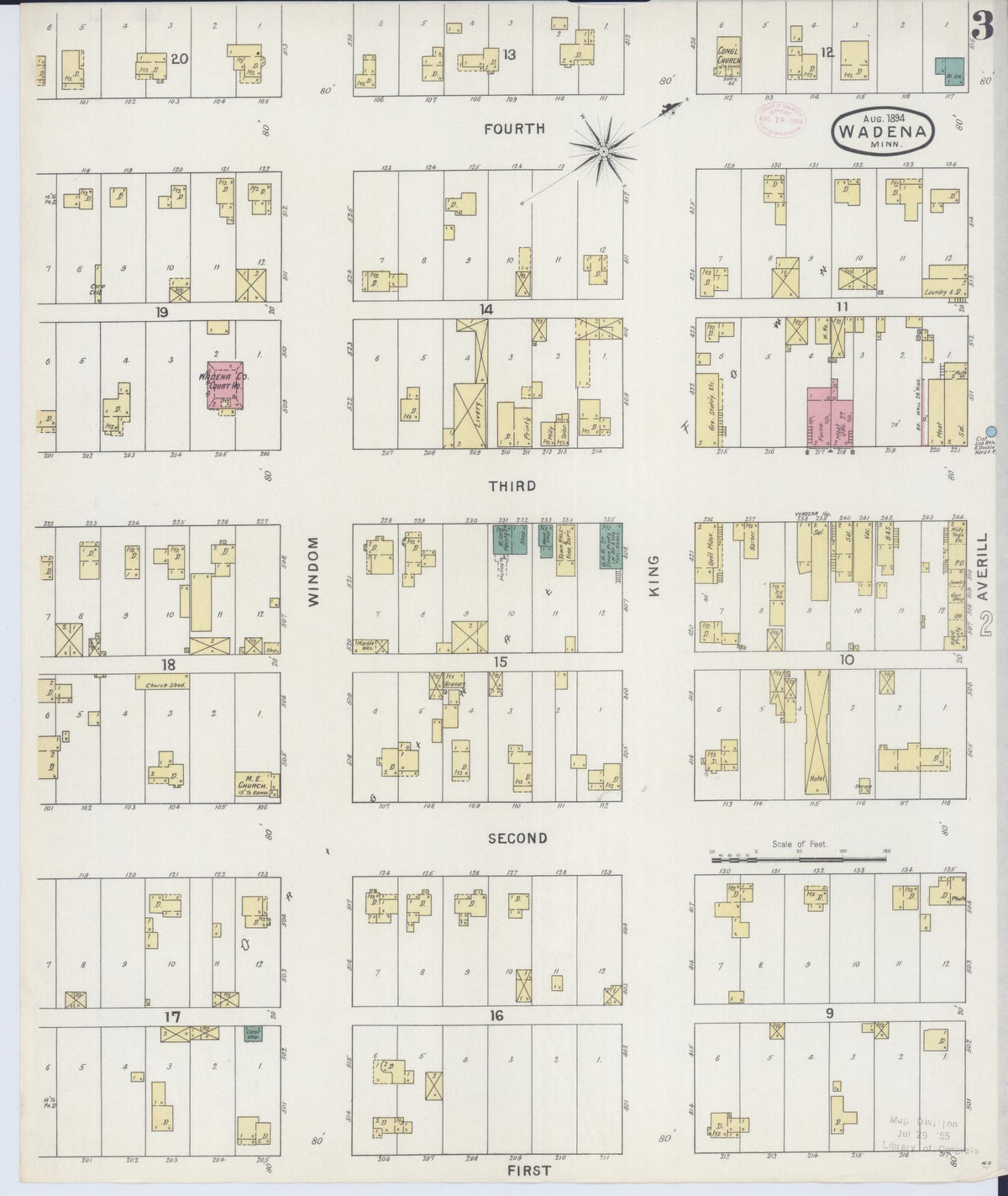 Sanborn Fire Insurance Map from Wadena, Wadena County, Minnesota (1894), Sheet #0003 - Historic Sanborn Fire Insurance Map Print, vintage old map wall art, antique decor, genealogy gift, Minnesota Minnesota map