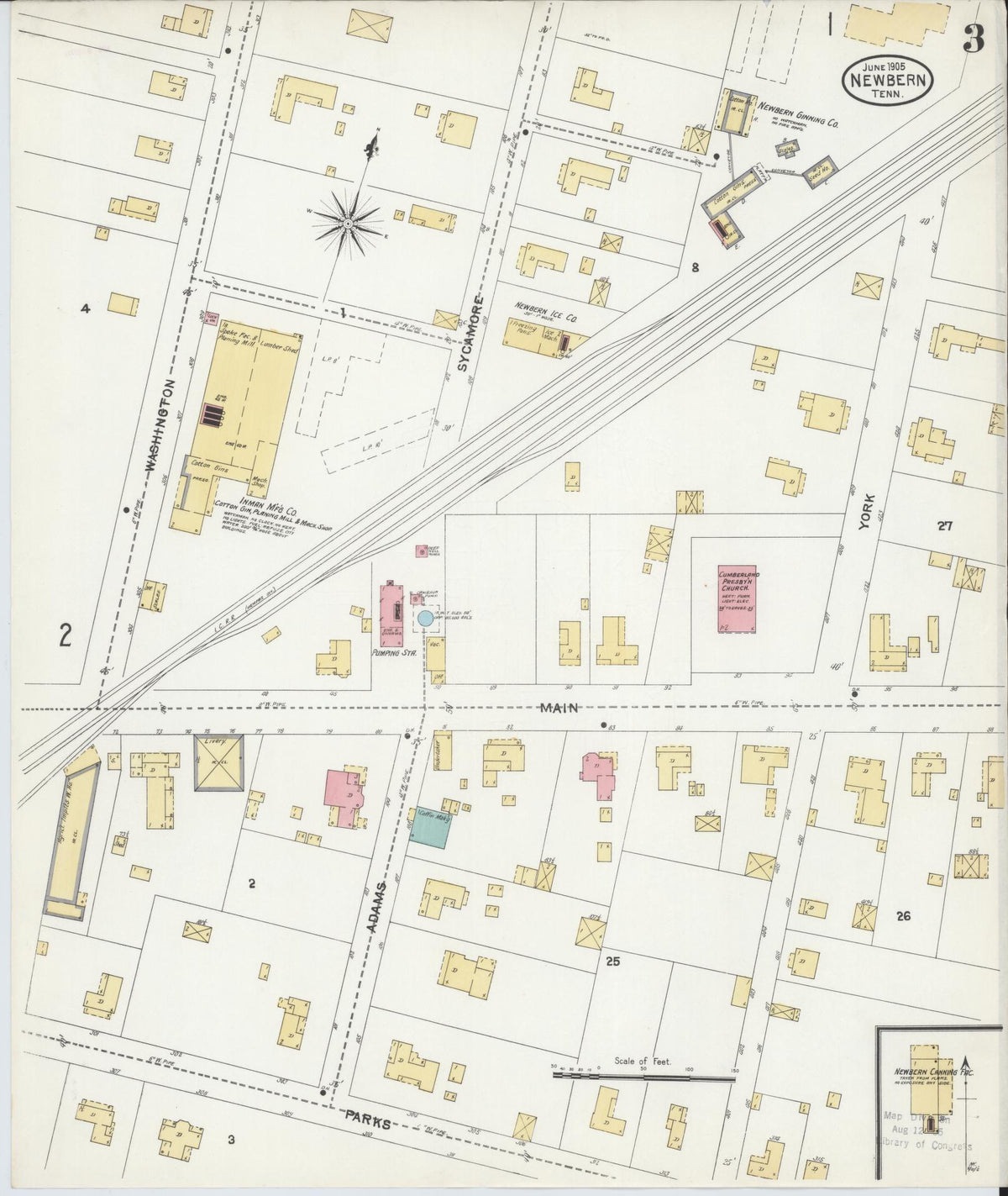 Sanborn Fire Insurance Map from Newbern, Dyer County, Tennessee (1905), Sheet #0003 - Complete Map Set gallery image, historic Sanborn map, vintage wall art, Tennessee Tennessee