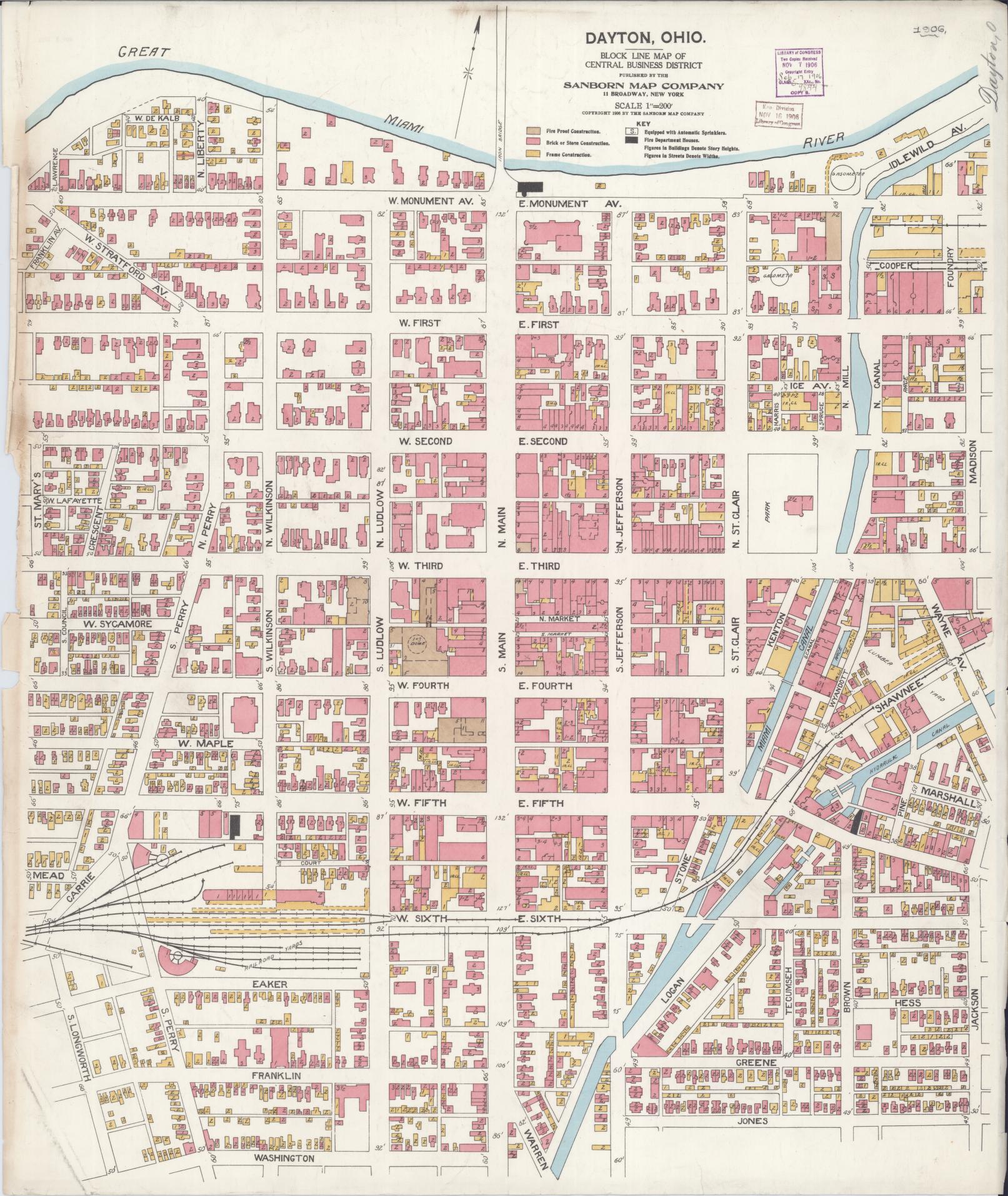 Sanborn Fire Insurance Map from Dayton, Montgomery County, Ohio (1906), Sheet #0001 - Historic Sanborn Fire Insurance Map Print, vintage old map wall art, antique decor, genealogy gift, Ohio Ohio map