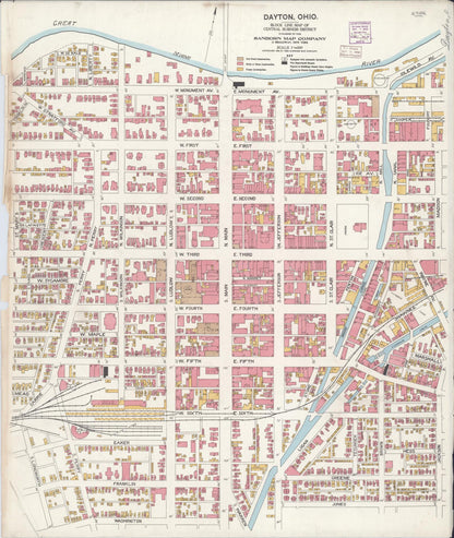 Sanborn Fire Insurance Map from Dayton, Montgomery County, Ohio (1906), Sheet #0001 - Historic Sanborn Fire Insurance Map Print, vintage old map wall art, antique decor, genealogy gift, Ohio Ohio map