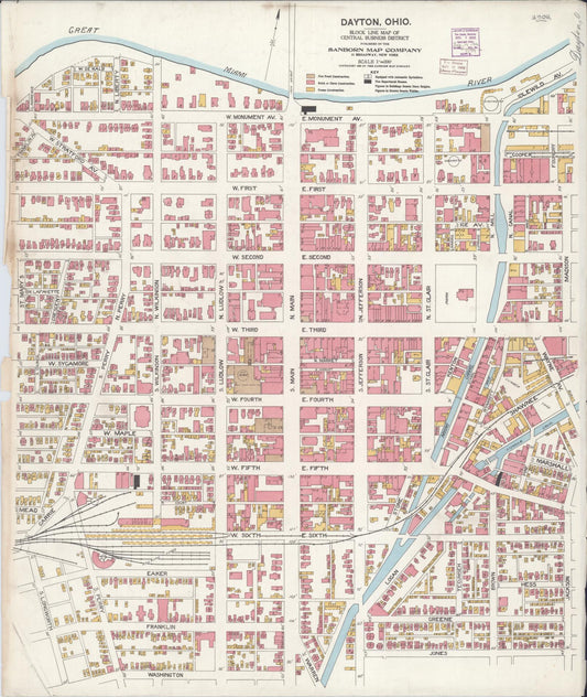 Sanborn Fire Insurance Map from Dayton, Montgomery County, Ohio (1906), Sheet #0001 - Historic Sanborn Fire Insurance Map Print, vintage old map wall art, antique decor, genealogy gift, Ohio Ohio map