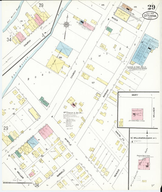 Sanborn Fire Insurance Map from Ottumwa, Wapello County, Iowa (1909), Sheet #0029 - Historic Sanborn Fire Insurance Map Print, vintage old map wall art