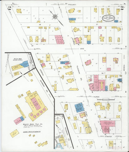 Sanborn Fire Insurance Map from Flat Rock, Wayne County, Michigan (1929), Sheet #0002 - Historic Sanborn Fire Insurance Map Print, vintage old map wall art, antique decor, genealogy gift, Michigan Michigan map
