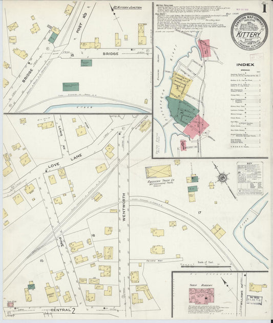 Sanborn Fire Insurance Map from Kittery, York County, Maine (1909), Sheet #0001 - Complete Map Set gallery image, historic Sanborn map, vintage wall art, Maine Maine