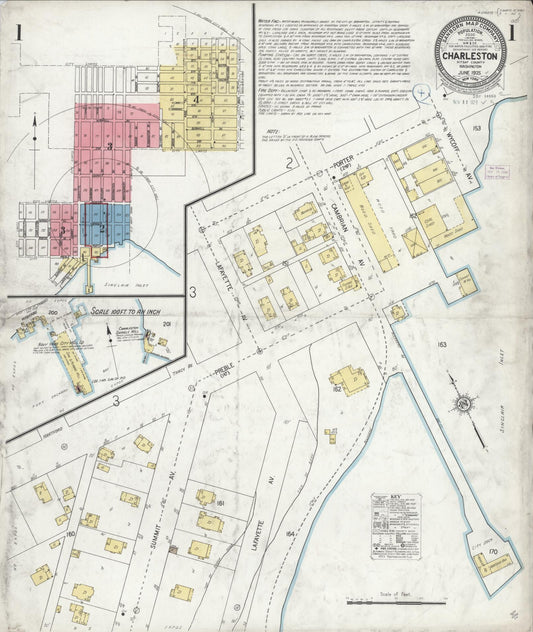 Sanborn Fire Insurance Map from Charleston, Kitsap County, Washington (1925), Sheet #0001 - Historic Sanborn Fire Insurance Map Print, vintage old map wall art, antique decor, genealogy gift, Washington Washington map