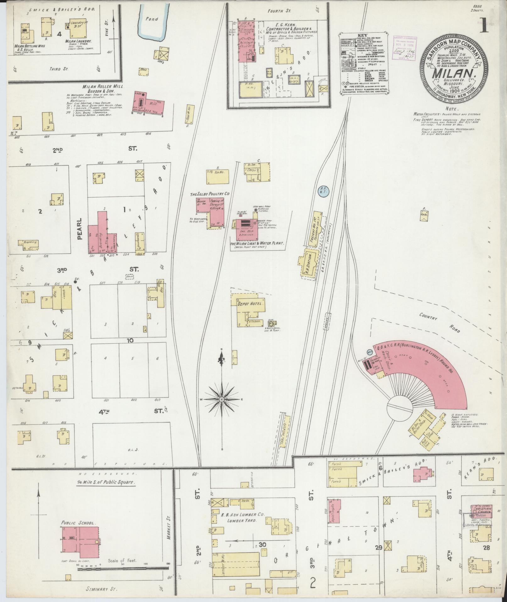 Sanborn Fire Insurance Map from Milan, Sullivan County, Missouri (1906), Sheet #0001 - Complete Map Set gallery image, historic Sanborn map, vintage wall art, Missouri Missouri