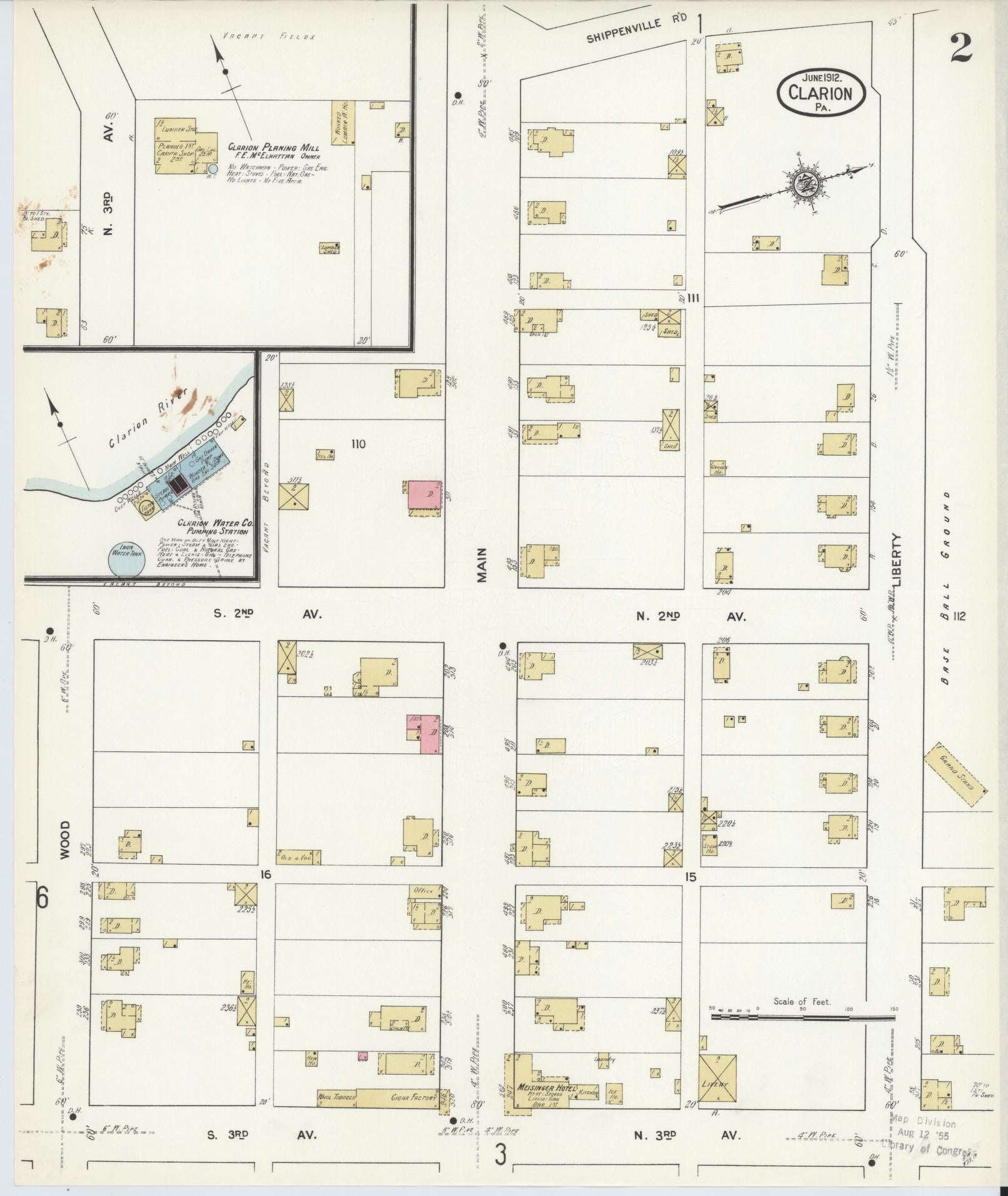 Sanborn Fire Insurance Map from Clarion, Clarion County, Pennsylvania (1912), Sheet #0002 - Historic Sanborn Fire Insurance Map Print, vintage old map wall art, antique decor, genealogy gift, Pennsylvania Pennsylvania map