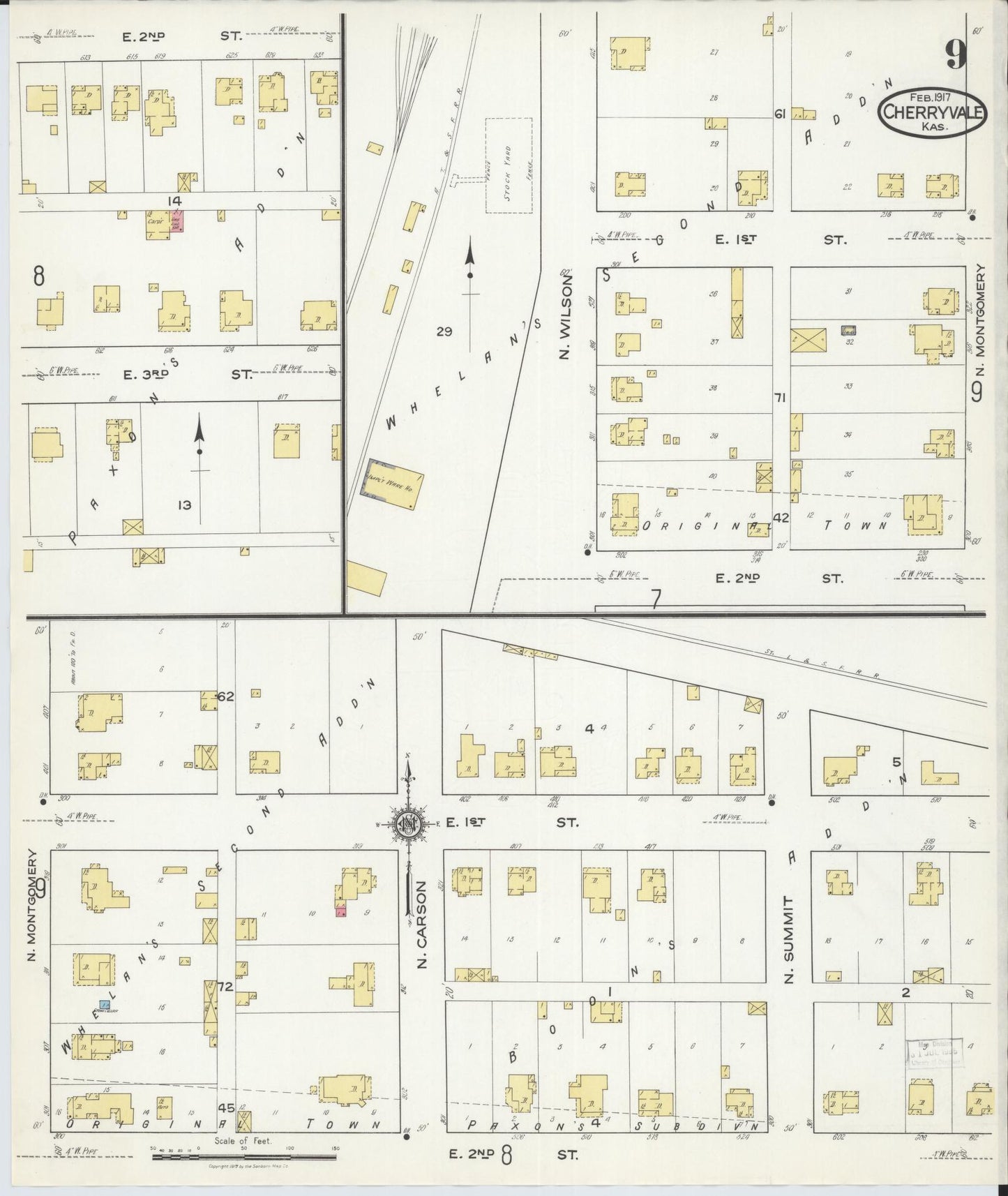 Sanborn Fire Insurance Map from Cherryvale, Montgomery County, Kansas (1917), Sheet #0009 - Historic Sanborn Fire Insurance Map Print, vintage old map wall art, antique decor, genealogy gift, Kansas Kansas map