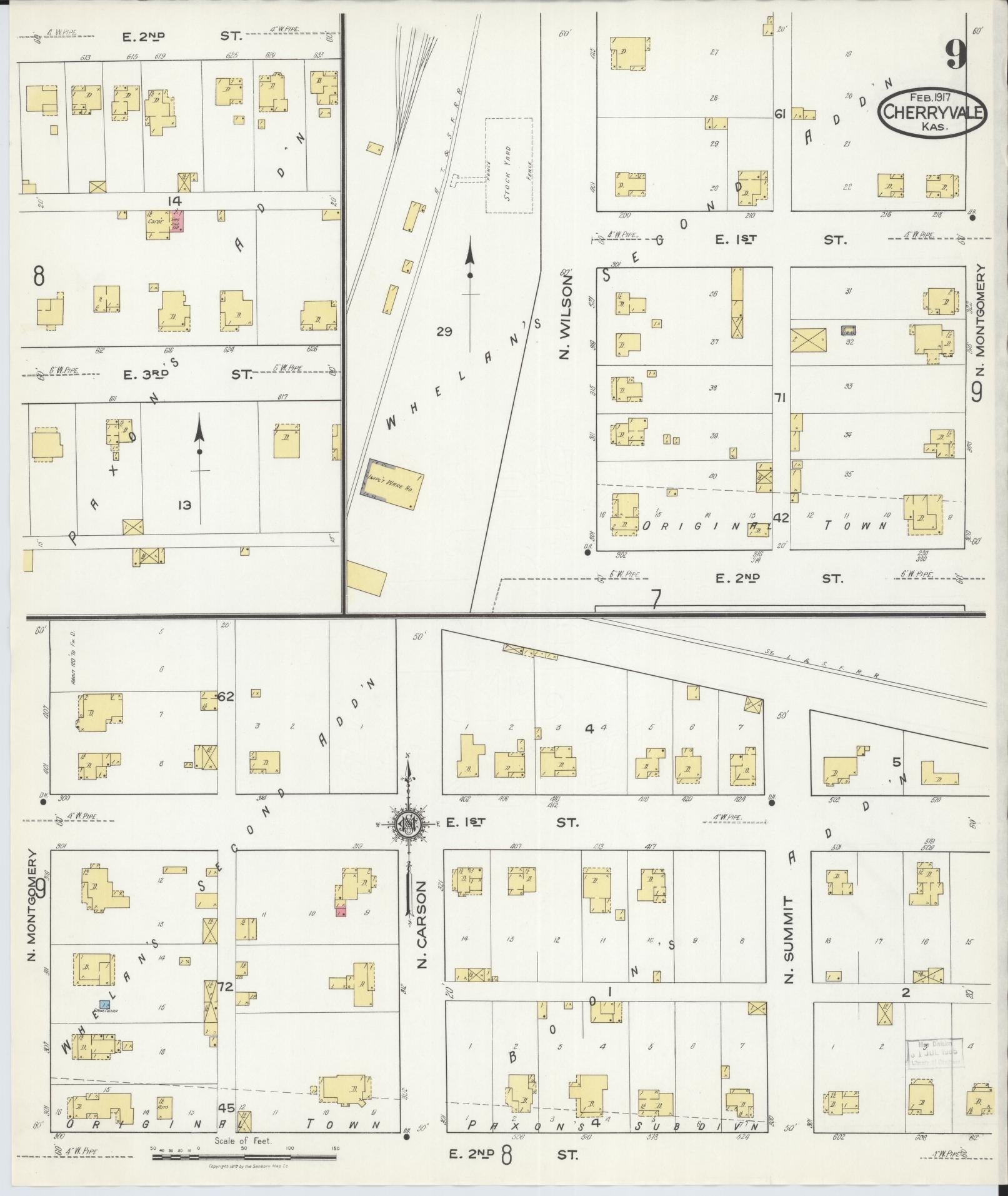 Sanborn Fire Insurance Map from Cherryvale, Montgomery County, Kansas (1917), Sheet #0009 - Historic Sanborn Fire Insurance Map Print, vintage old map wall art, antique decor, genealogy gift, Kansas Kansas map