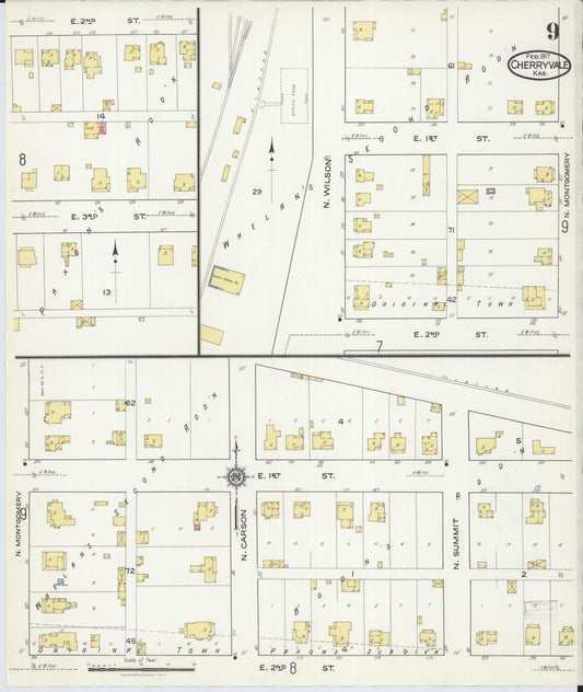 Sanborn Fire Insurance Map from Cherryvale, Montgomery County, Kansas (1917), Sheet #0009 - Historic Sanborn Fire Insurance Map Print, vintage old map wall art, antique decor, genealogy gift, Kansas Kansas map