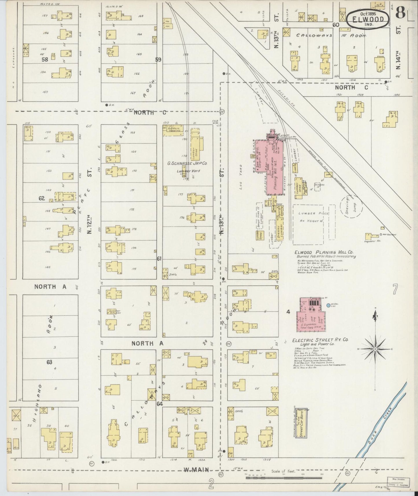 Sanborn Fire Insurance Map from Elwood, Madison County, Indiana (1895), Sheet #0008 - Complete Map Set gallery image, historic Sanborn map, vintage wall art, Indiana Indiana