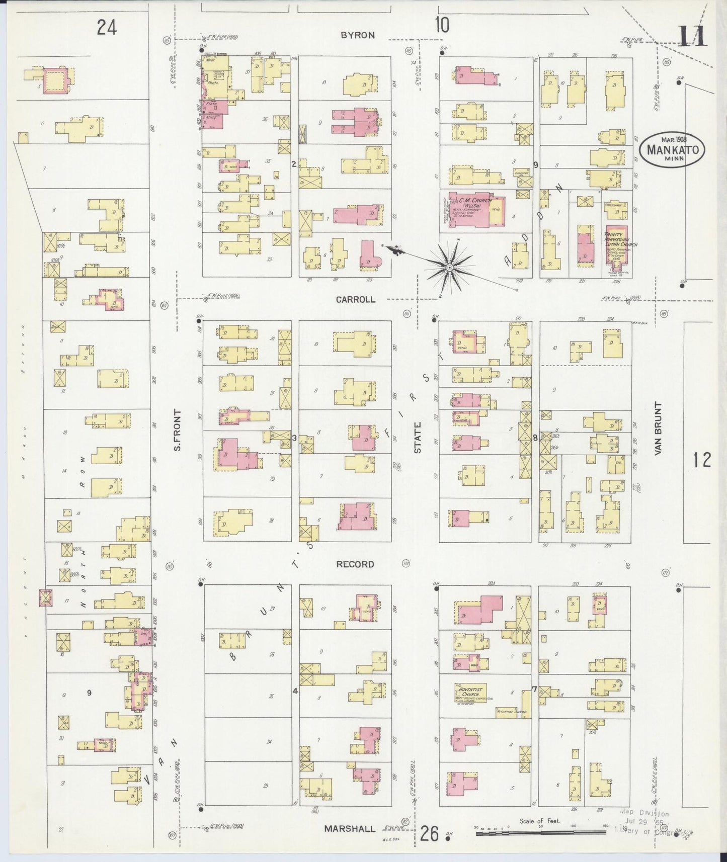 Sanborn Fire Insurance Map from Mankato, Blue Earth County, Minnesota (1908), Sheet #0011 - Complete Map Set gallery image, historic Sanborn map, vintage wall art, Minnesota Minnesota