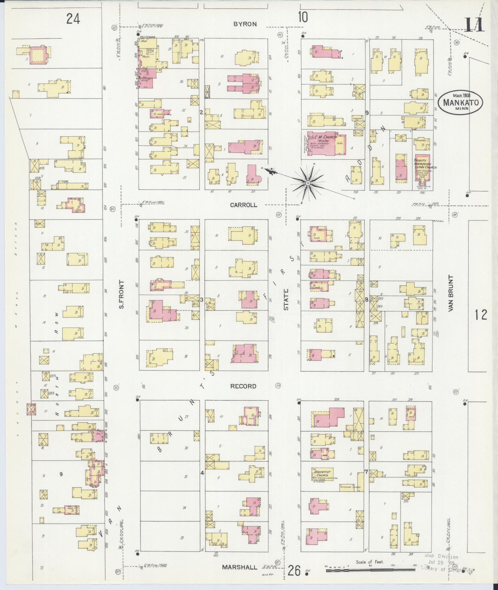 Sanborn Fire Insurance Map from Mankato, Blue Earth County, Minnesota (1908), Sheet #0011 - Complete Map Set gallery image, historic Sanborn map, vintage wall art, Minnesota Minnesota