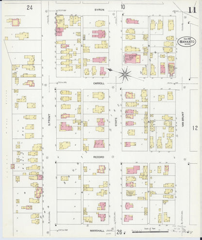 Sanborn Fire Insurance Map from Mankato, Blue Earth County, Minnesota (1908), Sheet #0011 - Complete Map Set gallery image, historic Sanborn map, vintage wall art, Minnesota Minnesota