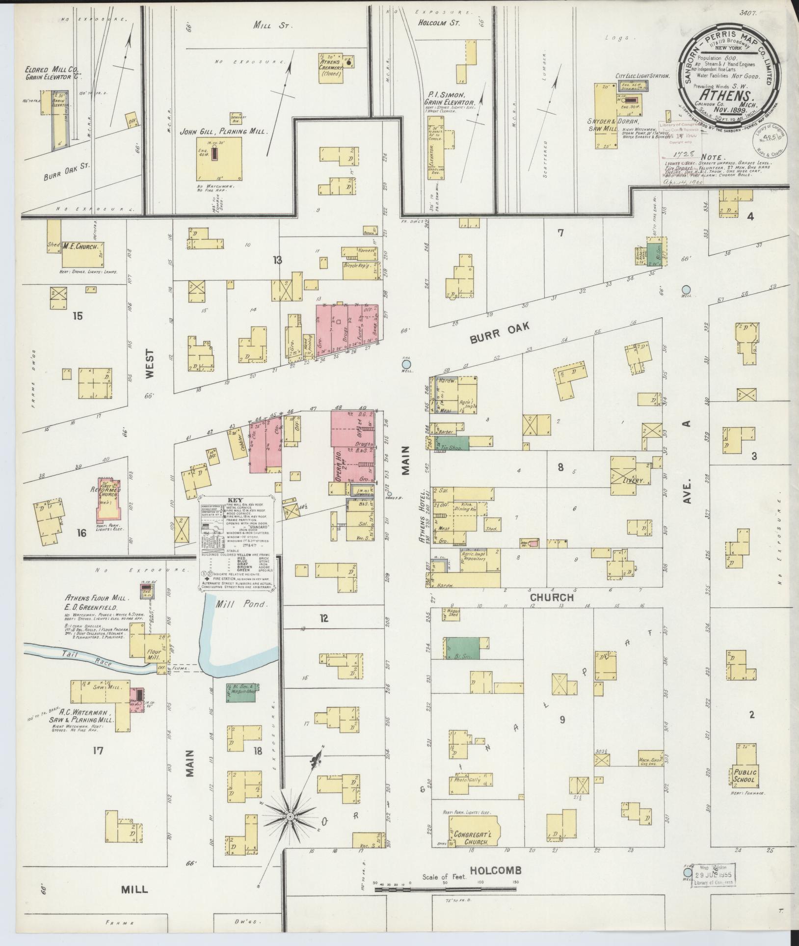 Sanborn Fire Insurance Map from Athens, Calhoun County, Michigan (1899), Sheet #0001 - Historic Sanborn Fire Insurance Map Print, vintage old map wall art, antique decor, genealogy gift, Michigan Michigan map