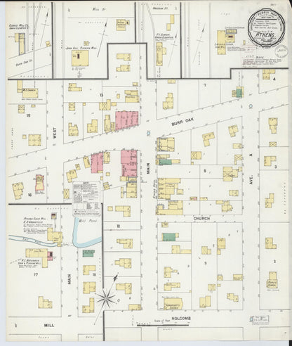 Sanborn Fire Insurance Map from Athens, Calhoun County, Michigan (1899), Sheet #0001 - Historic Sanborn Fire Insurance Map Print, vintage old map wall art, antique decor, genealogy gift, Michigan Michigan map