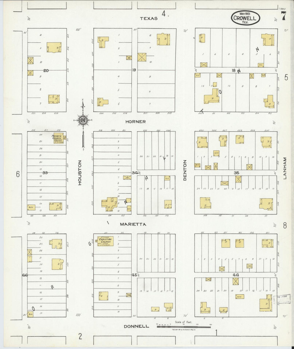 Sanborn Fire Insurance Map from Crowell, Foard County, Texas (1921), Sheet #0007 - Historic Sanborn Fire Insurance Map Print, vintage old map wall art, antique decor, genealogy gift, Texas Texas map