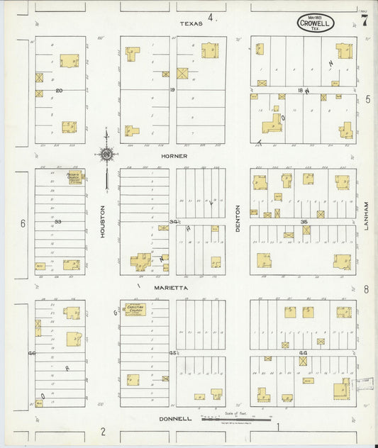 Sanborn Fire Insurance Map from Crowell, Foard County, Texas (1921), Sheet #0007 - Historic Sanborn Fire Insurance Map Print, vintage old map wall art, antique decor, genealogy gift, Texas Texas map