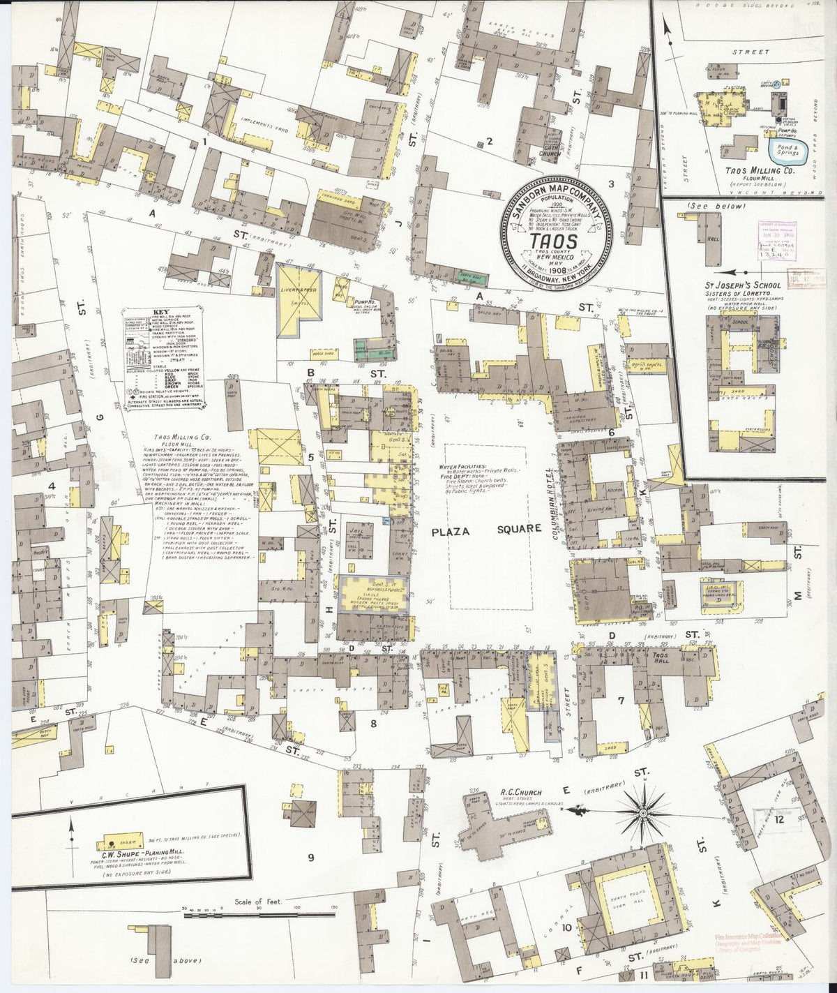 Sanborn Fire Insurance Map from Taos, Taos County, New Mexico (1908), Sheet #0001 - Historic Sanborn Fire Insurance Map Print, vintage old map wall art, antique decor, genealogy gift, New Mexico New Mexico map