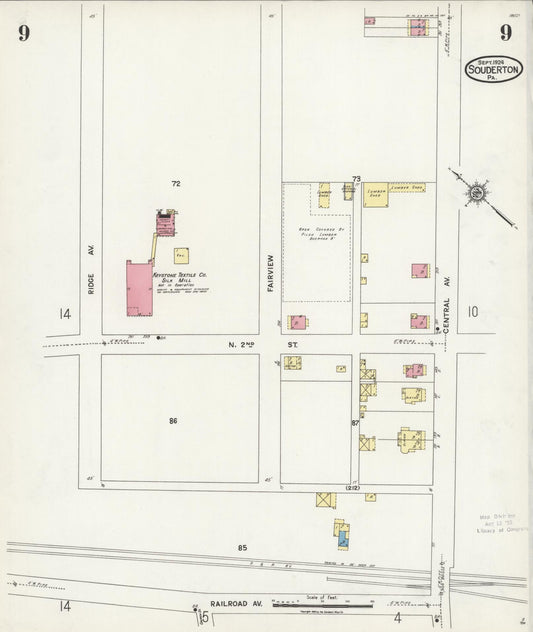 Sanborn Fire Insurance Map from Souderton, Montgomery County, Pennsylvania (1924), Sheet #0009 - Historic Sanborn Fire Insurance Map Print, vintage old map wall art, antique decor, genealogy gift, Pennsylvania Pennsylvania map