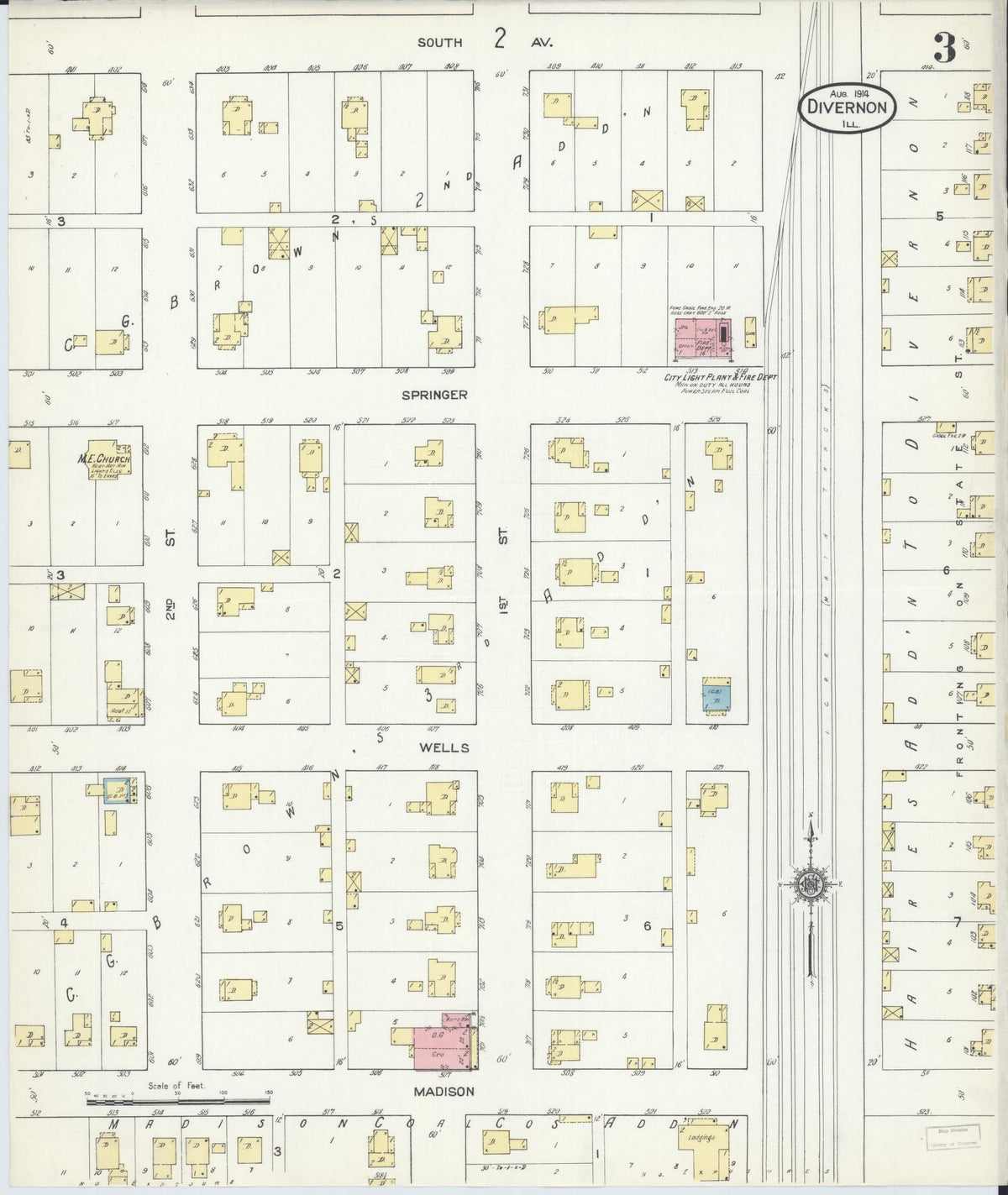 Sanborn Fire Insurance Map from Divernon, Sangamon County, Illinois (1914), Sheet #0003 - Complete Map Set gallery image, historic Sanborn map, vintage wall art, Illinois Illinois