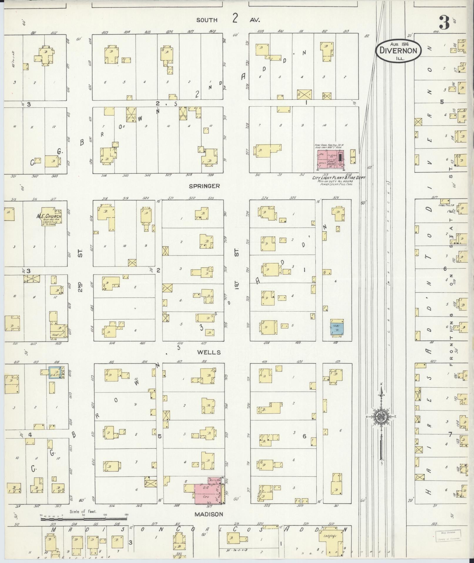 Sanborn Fire Insurance Map from Divernon, Sangamon County, Illinois (1914), Sheet #0003 - Complete Map Set gallery image, historic Sanborn map, vintage wall art, Illinois Illinois