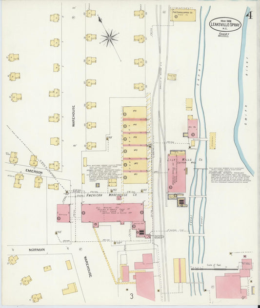 Sanborn Fire Insurance Map from Leaksville-spray, Rockingham County, North Carolina (1908), Sheet #0004 - Historic Sanborn Fire Insurance Map Print, vintage old map wall art, antique decor, genealogy gift, North Carolina North Carolina map