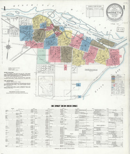 Sanborn Fire Insurance Map from Marinette, Marinette County, Wisconsin (1935), Sheet #0001 - Historic Sanborn Fire Insurance Map Print, vintage old map wall art, antique decor, genealogy gift, Wisconsin Wisconsin map