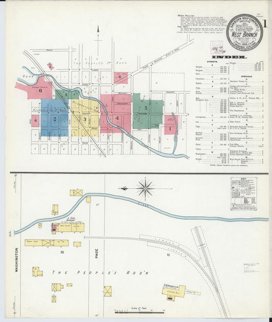 Sanborn Fire Insurance Map from West Branch, Ogemaw County, Michigan (1909), Sheet #0001 - Historic Sanborn Fire Insurance Map Print, vintage old map wall art, antique decor, genealogy gift, Michigan Michigan map
