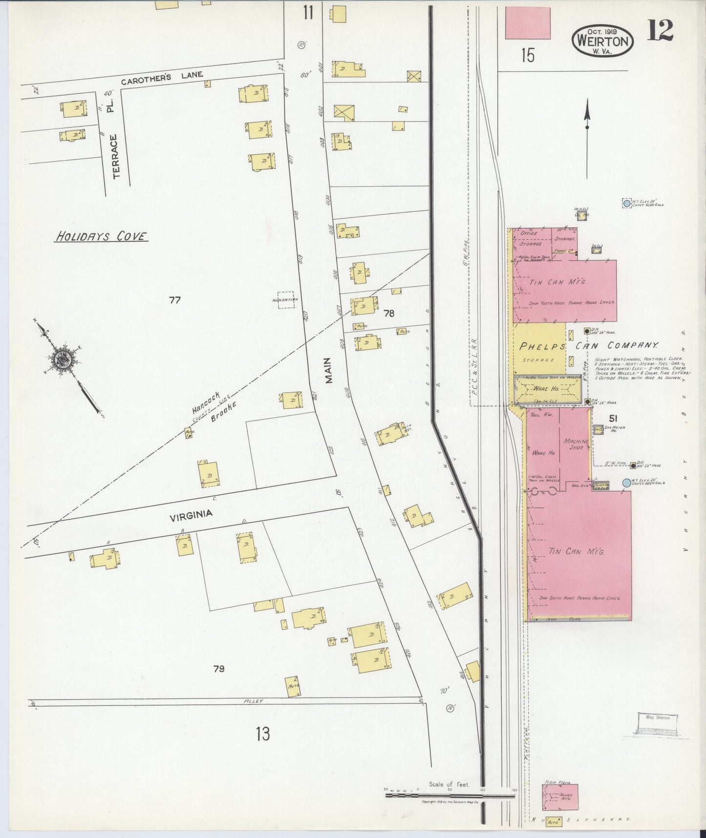 Sanborn Fire Insurance Map from Weirton, Hancock County, West Virginia (1919), Sheet #0012 - Complete Map Set gallery image, historic Sanborn map, vintage wall art, West Virginia West Virginia