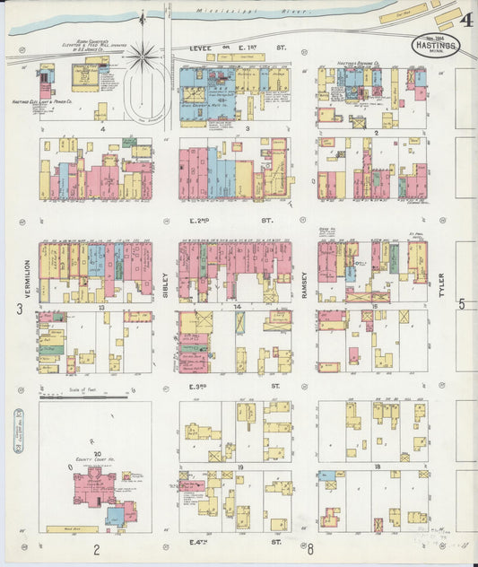 Sanborn Fire Insurance Map from Hastings, Dakota County, Minnesota (1904), Sheet #0004 - Historic Sanborn Fire Insurance Map Print, vintage old map wall art, antique decor, genealogy gift, Minnesota Minnesota map