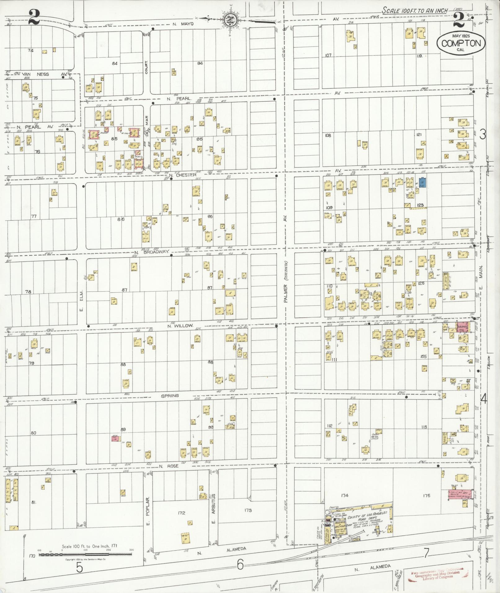 Sanborn Fire Insurance Map from Compton, Los Angeles County, California (1925), Sheet #0002 - Complete Map Set gallery image, historic Sanborn map, vintage wall art, California California