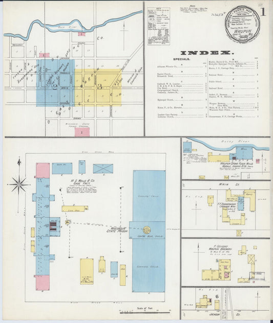 Sanborn Fire Insurance Map from Waupun, Dodge and Fond du Lac Counties, Wisconsin (1892), Sheet #0001 - Historic Sanborn Fire Insurance Map Print, vintage old map wall art, antique decor, genealogy gift, Wisconsin Wisconsin map