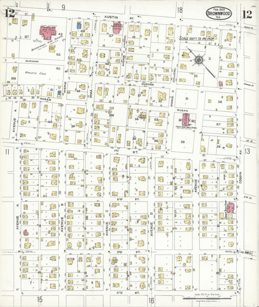 Sanborn Fire Insurance Map from Brownwood, Brown County, Texas (1923), Sheet #0012 - Historic Sanborn Fire Insurance Map Print, vintage old map wall art, antique decor, genealogy gift, Texas Texas map