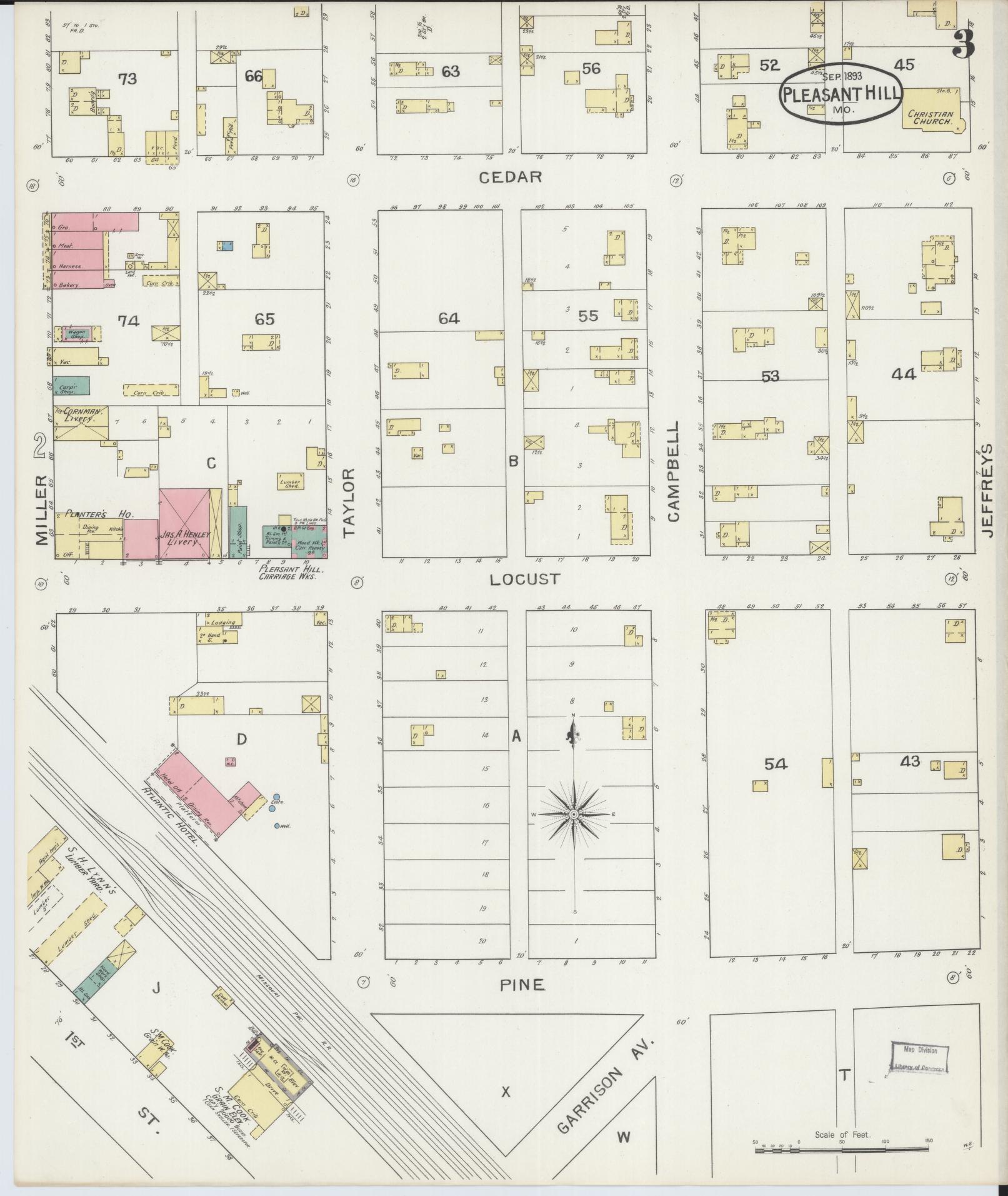 Sanborn Fire Insurance Map from Pleasant Hill, Cass County, Missouri (1893), Sheet #0003 - Historic Sanborn Fire Insurance Map Print, vintage old map wall art, antique decor, genealogy gift, Missouri Missouri map