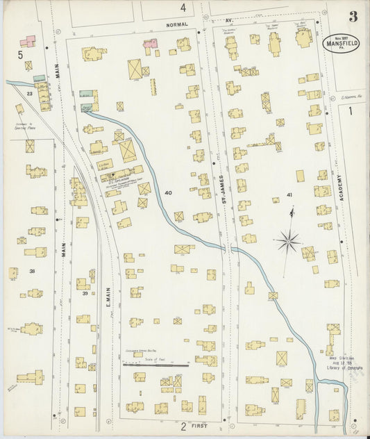 Sanborn Fire Insurance Map from Mansfield, Tioga County, Pennsylvania (1892), Sheet #0003 - Historic Sanborn Fire Insurance Map Print, vintage old map wall art, antique decor, genealogy gift, Pennsylvania Pennsylvania map