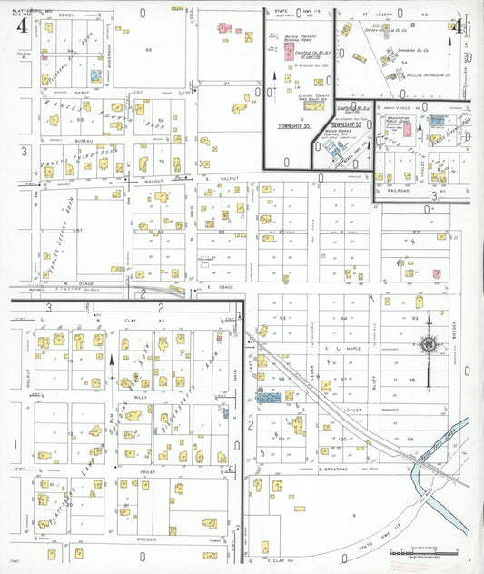 Sanborn Fire Insurance Map from Plattsburg, Clinton County, Missouri (1949), Sheet #0004 - Historic Sanborn Fire Insurance Map Print, vintage old map wall art, antique decor, genealogy gift, Missouri Missouri map