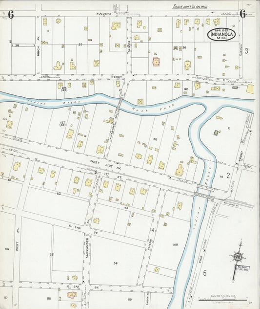 Sanborn Fire Insurance Map from Indianola, Sunflower County, Mississippi (1925), Sheet #0006 - Historic Sanborn Fire Insurance Map Print, vintage old map wall art, antique decor, genealogy gift, Mississippi Mississippi map