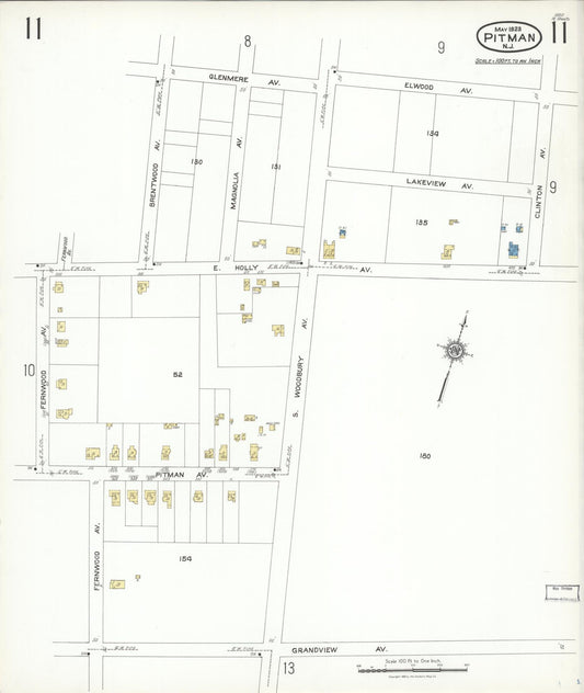 Sanborn Fire Insurance Map from Pitman, Gloucester County, New Jersey (1923), Sheet #0011 - Historic Sanborn Fire Insurance Map Print, vintage old map wall art, antique decor, genealogy gift, New Jersey New Jersey map